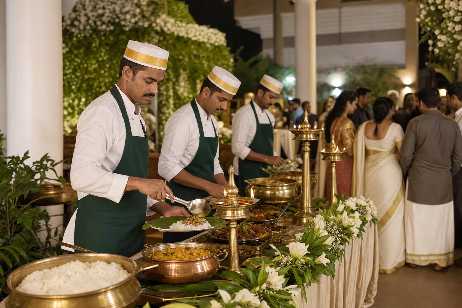 Professional catering buffet at a Kerala wedding
